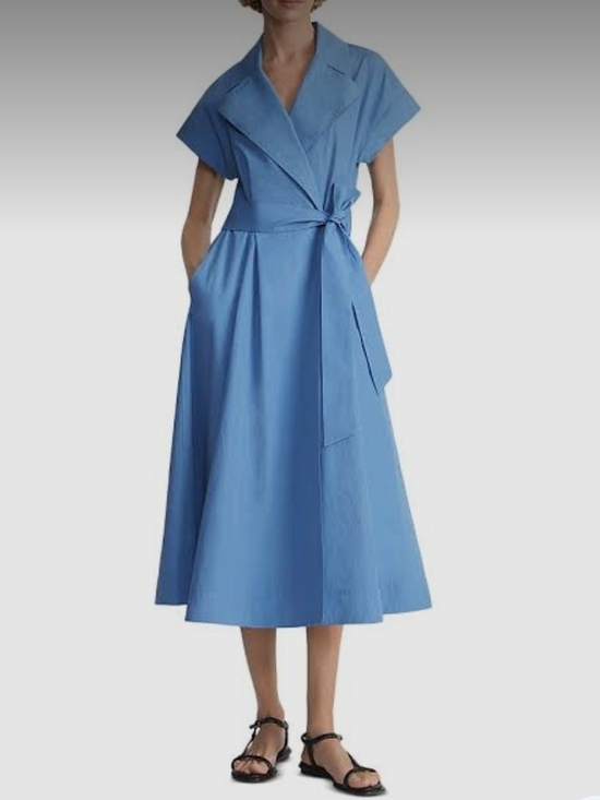 Lafayette 148 New York Dresses & Skirts - Lafayette 148 New York Sky-Blue Wrap Midi Dress with Tie Waist